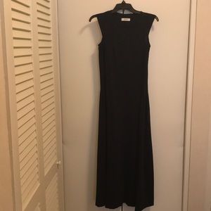 Maxi navy dress, front pleated panels. Never worn